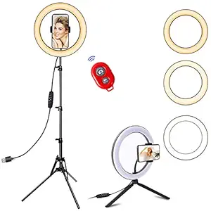 Selfie Ring Light with Tripod Stand and Cell Phone Holder for Live Stream/Tiktok, SPRITREE 10.2