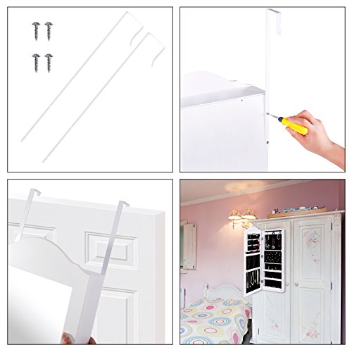 Ezigoo Schmuckschrank – Türmontage/Wandmontage 96 x 35 x 8,7 cm – Weißer Spiegel-Schmuckschrank mit viel Stauraum - 9