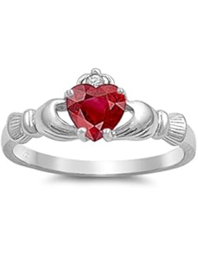Sterlingsilber Claddagh Ring - Rubin Zirkonia