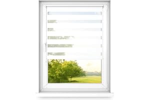 time4blinds Estor Enrollable Doble Dia y Noche Mini - Estor Enrollable sin taladrar - Proteccion Solar - estores - estores para Ventanas – 600x1900mm – Blanco Clásico – Derecho