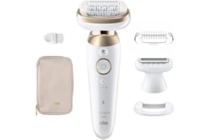 Braun Silk-épil 9 Flex depilator z elastyczną głowicą 360 do łatwego usuwania włosów, na mokro i sucho, długo utrzymująca się jedwabiście gładka skóra, nasadki do golenia i trymera, Made in Germany,