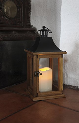 SALE – Romantisch dekorative XL – LED Laterne mit Tür – aus HOLZ, GLAS und METALL – sehr edel – Größe : 35 cm x 18 cm – in braun / schwarz – mit LED – Kerze flackernd – mit Timer – für Innen und Außen – Bereich – NEU – Outdoor - 2