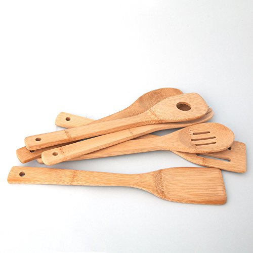 6-teiliges Bamboo Utensilien und Halter – 100% Natur Holz von einfach natur Bliss ist umweltfreundlich – Der Küche Löffel & Spatel für täglichen Gebrauch in einer Beautifil Bambus Box - 2