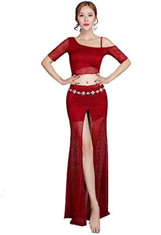 Pipigarden Belly dance dress for women Belly dance skirt for professional (2-piece) Large/red