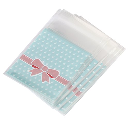 Generic 100pcs Transparent Klein Plastiktütchen Geschenkverpackung Beutel Tasche Weihnachten für Cookie Kekse Snack Süßigkeiten Geschenk Blau - 3