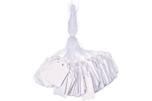 Orion Stationery 100 Pcs Medium White Price Tags with String, Luggage Tags Paper Blank Gift Marking Strung Labels for Jewelry Clothing Display Price (28 x 43 mm)