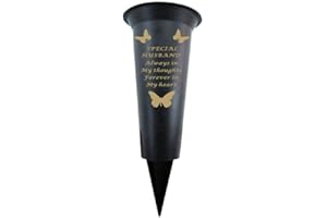SHOPIOR Memorial Grave Vases Ornaments Plastic Flower Holders - Butterfly Spike Grave Flower Vase Holders with Funeral Verses for Your Loved Ones - Black (Husband)