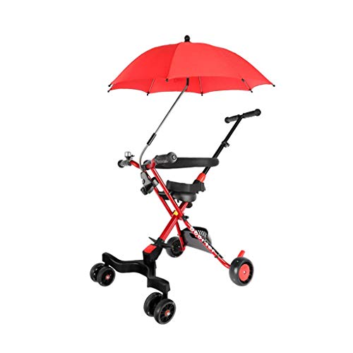 MINISU Infant Baby Children's Three-Wheeled Trolley Aluminum Alloy Simple Lightweight Folding Travel (Color : A)