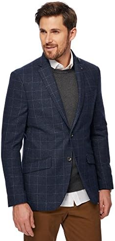Racing Green Navy Windowpane Checked Wool Blend Blazer