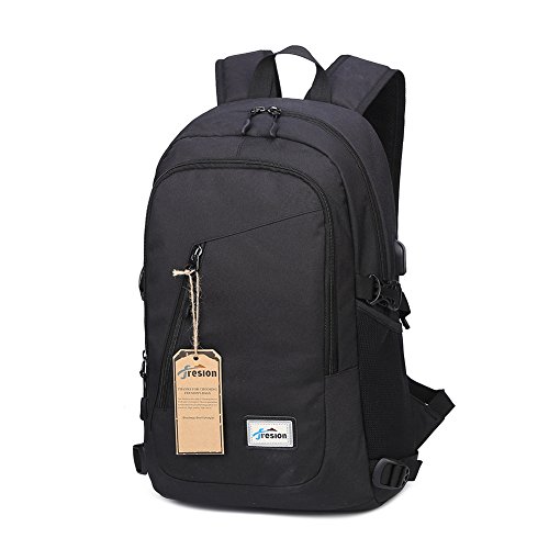 Fresion Business Laptop Notebook Tasche mit USB für 15 zoll Damen Herren leicht Uni Arbeit Businesstasche Notebooktasche Laptoptasche Gepolstert Schule Outdoor Rucksäcke 26L×13B×48H cm ( Schwarz / Grau ) - 9