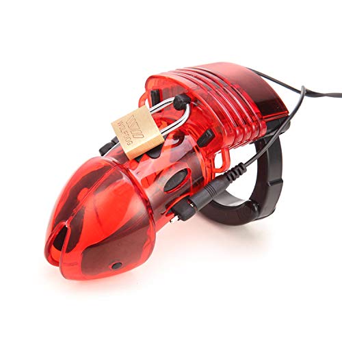 Plastics Male Chastity Belt Estim Electro Shock Cage De-vice Lockdown,Privacy Funny Toys for Men,Red Cage