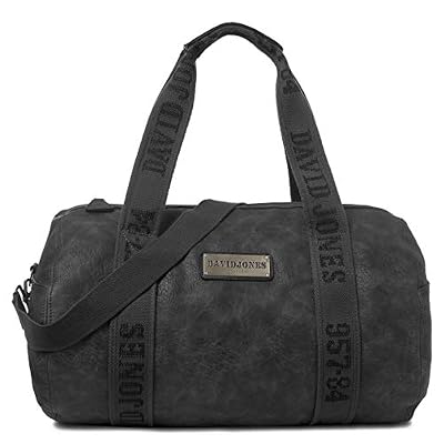 David Jones - Sac Polochon Grand Fourre-Tout - Sac à Main Cours Travail Sport Gym Multifonction - Sac Voyage Weekend Cuir Souple Grande Capacité - Bagage Cabine Voyage Porté Epaule Bandoulière - Noir