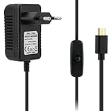 Longitud del cable: 140cm Aukru Cargador con Interruptor Micro USB 5V 3000ma Adaptador de Corriente para Raspberry Pi 3 / Pi 2 Modelo B/B +(B Plus),Negro