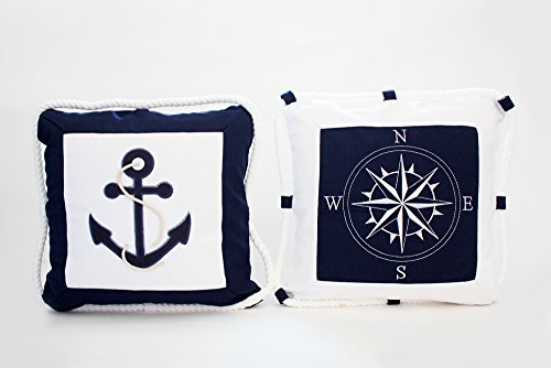Kissenbezug Norbert 40x40cm Kissenhülle maritim Anker mit Kordel Tau Seil Sea Sommer blau weiß Seemann SeefahrtLeinen Leinenoptik Dekokissen - 5