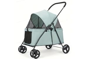 OHMG Passeggino per cani e gatti, fino a 25 kg, 4 ruote, passeggino pieghevole per viaggi all'aperto, carrello pieghevole per cani, con finestra in rete e portabicchieri