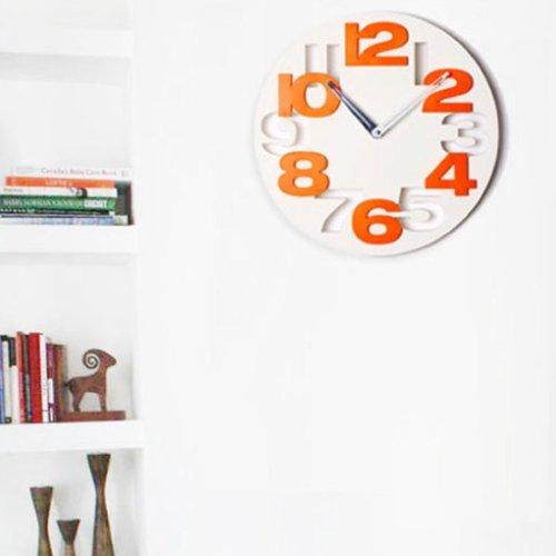 GMMH 3 D Design Moderne Wanduhr 8808 Küchenuhr Baduhr Bürouhr Dekoration ruhig (weiß orange) - 4