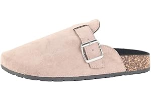 PMUEI Women's Suede Slip-on Slippers, Ladies' Buckle Flat Mules for Outdoor Activities, Basic Closed-Toe Clogs, and Women's Slingback Shoes.