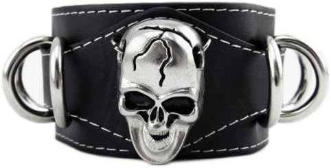 Real Leather Bracelet with Stainless Steel and White Seam, Skull en 8