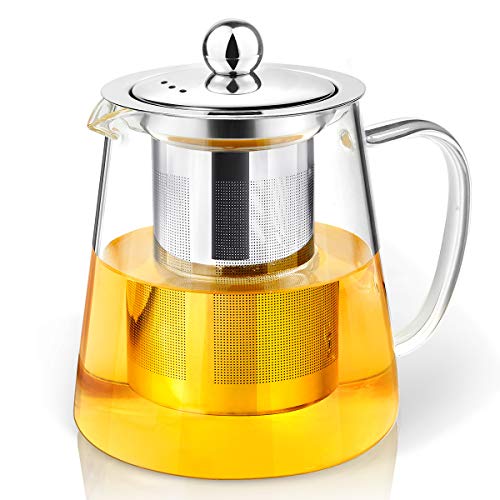 AckMond 1200 ml tetera de cristal transparente con infusor de acero inoxidable resistente al calor