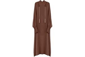 BiCophy Muslim Two Piece Prayer Dresses for Women Plus Size Long Sleeve Solid Color Loose Fit Full Length Abaya Middle East Dubai Turkey Kaftan Hooded Maxi Dress