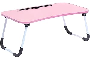 OHS Lap Tray, Wooden Laptop Stand For Bed & Sofa with Foldable Legs Blush Pink Laptop Table For Working From Home Portable & Lightweight Breakfast Tray, 60x35x26cm
