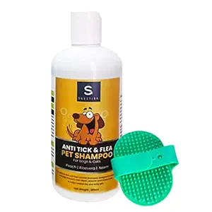 SWEETIRA Pet Shampoo for Dogs and Cats | Tick and Flea Control Shampoo, 300 ml | Anti-Itch, Anti-Dandruff, Anti-Bacterial, Vegan & Cruelty-Free | Pack of 1 Dog Shampoo with Free pet Brush