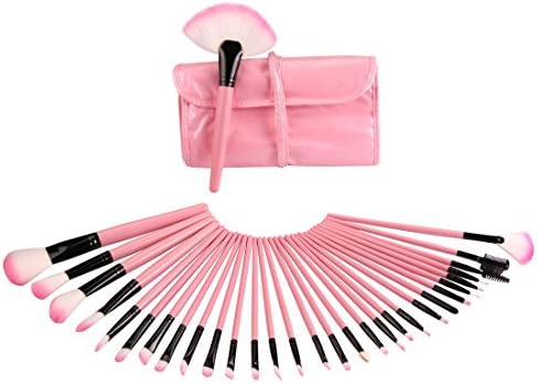 Professional Makeup Brush Set, Cosmetics Professional Essential Brush Kit With Angled Contour Brush, Power Brush, Beauty Blender Brush Etc (Pink)