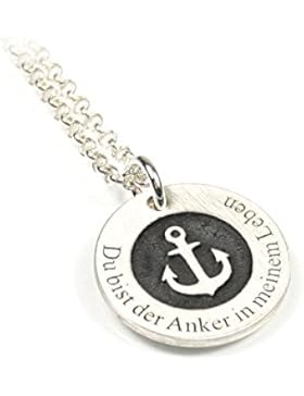 Anhänger und 45 cm lange Kette aus 925 Silber mit individueller Gravur mittig mit Anker Symbol | Form: rund |...