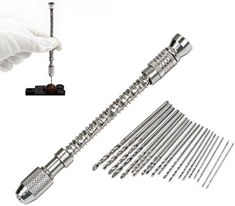 Aluminium Mini Semi-Automatic Hand Drill Wood Drill with 2 Chucks + 20 Spiral Drill Bit