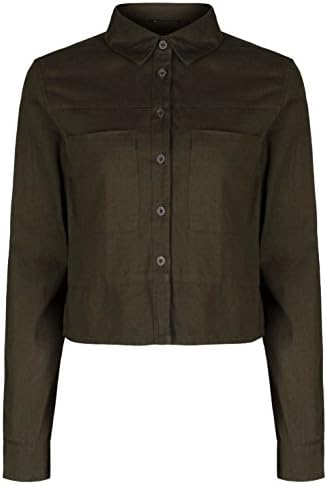 Ex Topshop Green Khaki Cropped Army Blouse Top Tunic Shirt Size 6 8 10 12 14 (UK 10)
