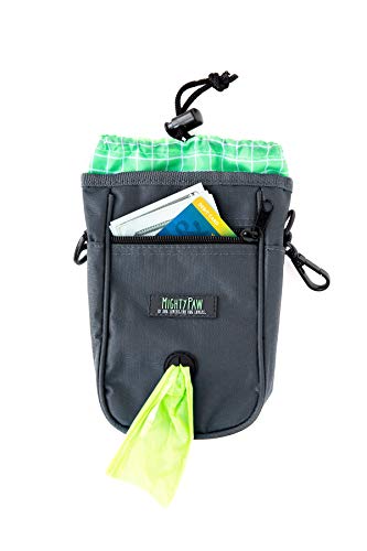 Mighty Paw Perro Trata el Bolso, cordón de Cierre de Bolsa, Incluye mosquetón Gancho, 1 Rodillo Receptor Bolsas reflexiva de la Correa Estándar Verde Gris