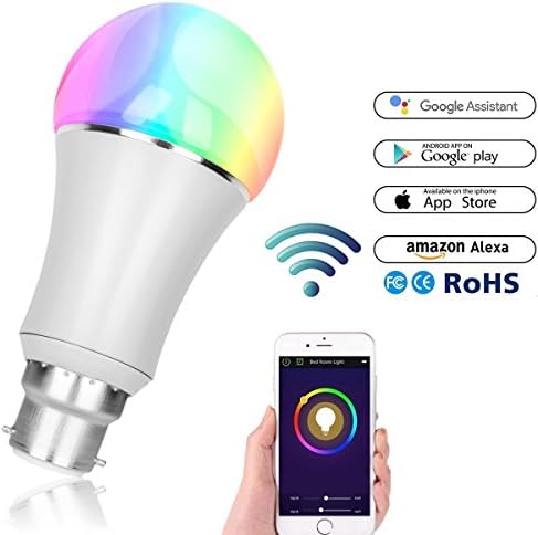 Smart Bulb, MEAMOR Light LED Dimmable 6.5W RGB B22 Bulb,Work with Alexa and Google Home ,Multicolored Color Changing Wake Up Lights , Party and Decorative Bulbs, Remote Controlled by IOS/Android Devices