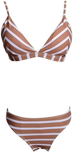 Soyml Women Stripe Printing Triangle Bikini Set Beach Bathing Suit