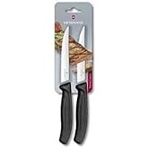 Victorinox Swiss Classic, Steak and Pizza Knife, Extra Sharp Blade, Wavy Edge, 12 cm, Stainless Steel, Black