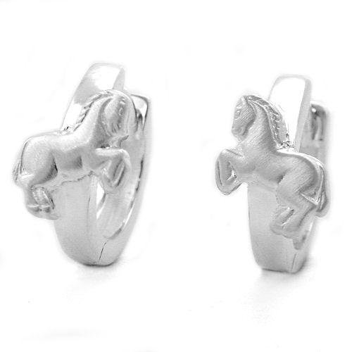 Schmuck Ohrschmuck Echt Silber Ohrringe Silber 925 Creolen Pferd matt klein f?r Damen und Kinder 11 x 2 mm gl?nzend mit Steckverschluss Stecker inklusive Schmuckbox