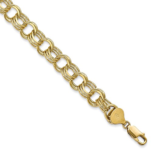 ICE CARATS 10k Yellow Gold Triple Link Charm Bracelet 7 Inch Fine Jewelry Gift Set For Women Heart