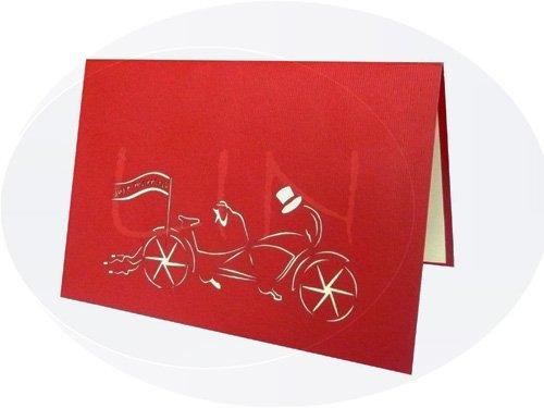 LIN-POP UP Karten Hochzeitskarten, Hochzeitseinladungen Valentinskarten 3D Karten Grußkarten Glückwunschkarten Liebe Hochzeit, Brautpaar mit Fahrrad - 2