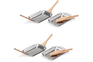 Grillfürst 2 x Grillpfännchen Set aus Edelstahl mit Doppelgriff und Schabern (je 2 Stück 21 x 12,5 cm inkl. Griffe) - BBQ Grillschale - Grillpfanne