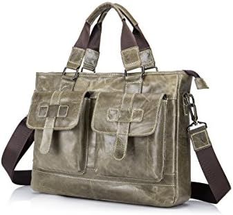 ELASZ Bullcaptain Real Leather Messenger Bag for Laptop Briefcase Satchel Bag (Yellow Brown-2)