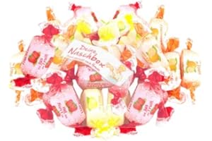 ‎PE ÄM Deine Naschbox Zuckerfreie Fruchtsaft-Toffees -Süßigkeiten-Nachfüllbeutel-Kaubonbons ohne Zucker -Fruchtbonbon - Zitrone, Orange, Erdbeere 500g