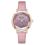 LuckhomeDamen-Armbanduhr Analog Leder Mode Quarz Damen Convex Glas Leder Uhren Hochwertige Uhr Armbanduhr（rot）