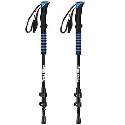 Terra Hiker Bâtons de Randonnée Terra Hiker, Bâtons de Marche 100% Fibre de Carbone Télescopique, Ultra léger 200g Par Bâton, Longueur Réglable de 62 à 135 CM, Parfait Pour Trekking, Randonnée et Ski, Une Paire