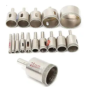 uptodateproducts 15pcs Diamond Coated Drill Bit Set Tile Marble Diamond Drill Bit Glass Ceramic Hole Saw Drilling Bits for Power Tools 6mm-50mm