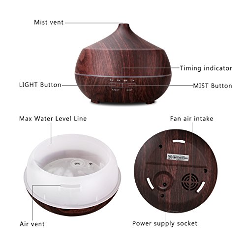 Aroma Diffuser, Tenswall Ultraschall Öl Diffusor Holzmaserung Luftbefeuchter Duftzerstäuber Humidifier 400ml mit 7 Farben LED Licht für Babies Yoga Kinderzimmer Schlafzimmer Büro usw. - 9