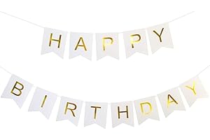 TOYVENTURES Happy Birthday Banner, Birthday Decorations Versatile, Beautiful, Swallowtail Bunting Flag Garland, Chic White (13 Pieces)