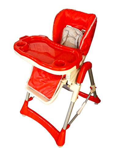 FoxHunter Baby High Chair Foldable Highchair Feeding Seat Height Adjustable Recline Padded Cushion Double Tray and Basket Red