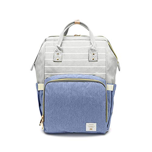 Preisvergleich Produktbild SONARIN Streifen Multifunktions Baby Wickelrucksack, Wickeltasche,Reise-Rucksack-Organizer mit Flasche isoliert Taschen,Wasserdicht, Große Kapazität, Stilvoll und Langlebig, Ideal Geschenk(Hellblau)