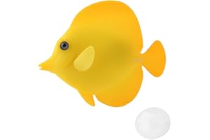 PSSOPP Hffheer Acuario Pez Artificial Acuario Flotante Peces Tropicales Falsos Divertido Luminoso Pez de Silicona Peces en Movimiento Realistas Adornos Adornos con Ventosa (Amarillo)