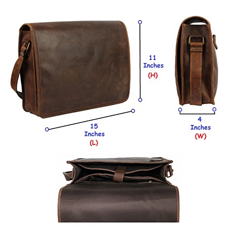 Handgemacht Ledertasche Umhängetasche Leder Notebooktasche Schultertasche Kuriertasche Mit Vintage und antikem Look Für Hochschule, Büro, Reise und Alltag . Ein Geschenk von indischen Handwerkern. - 3