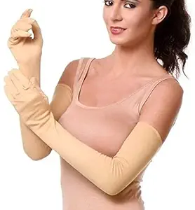 Nyamah Sales Women's and Men's Cotton Pollution and Sunburn Sunlight Protection Full Hand Gloves for Biking and Driving Dust- Beige